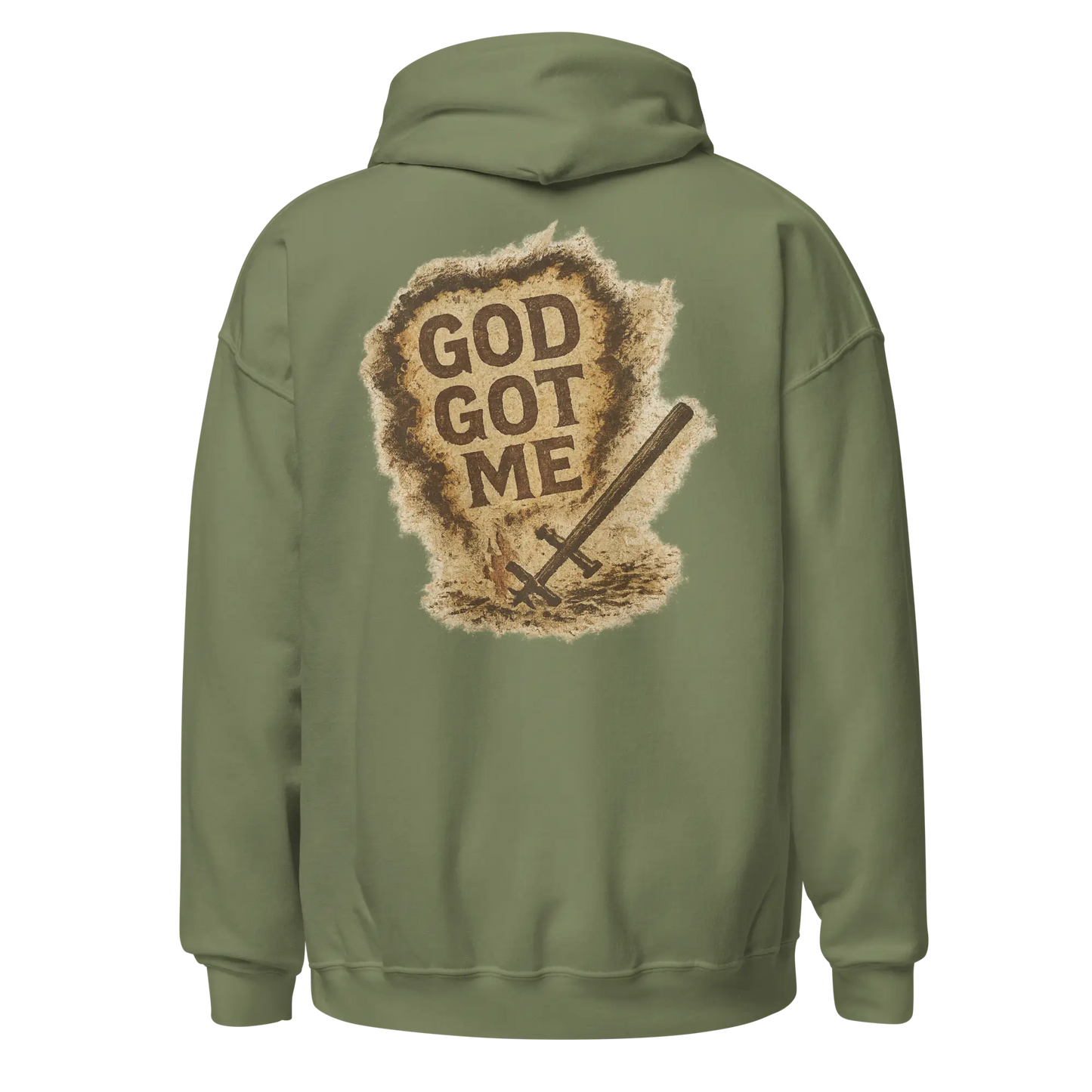 god got me military green hoodie