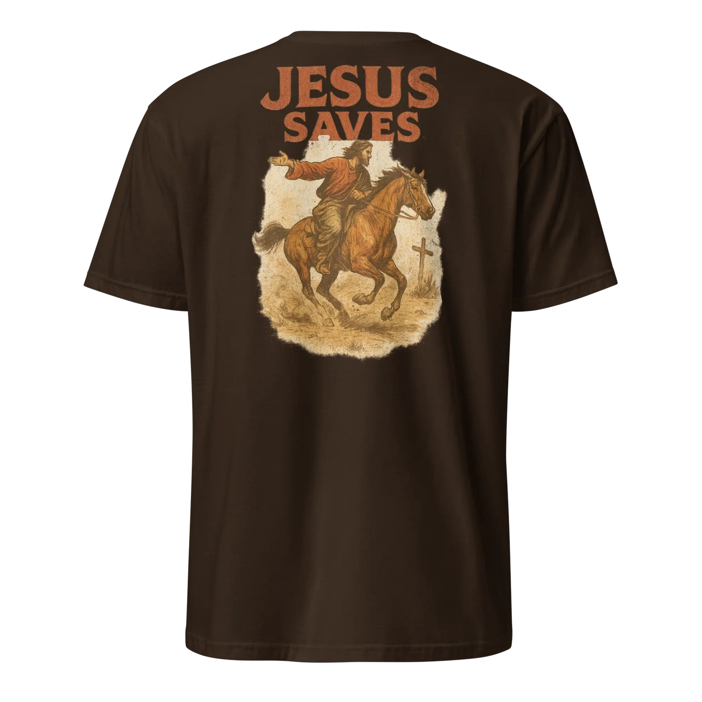 jesus saves brown shirt