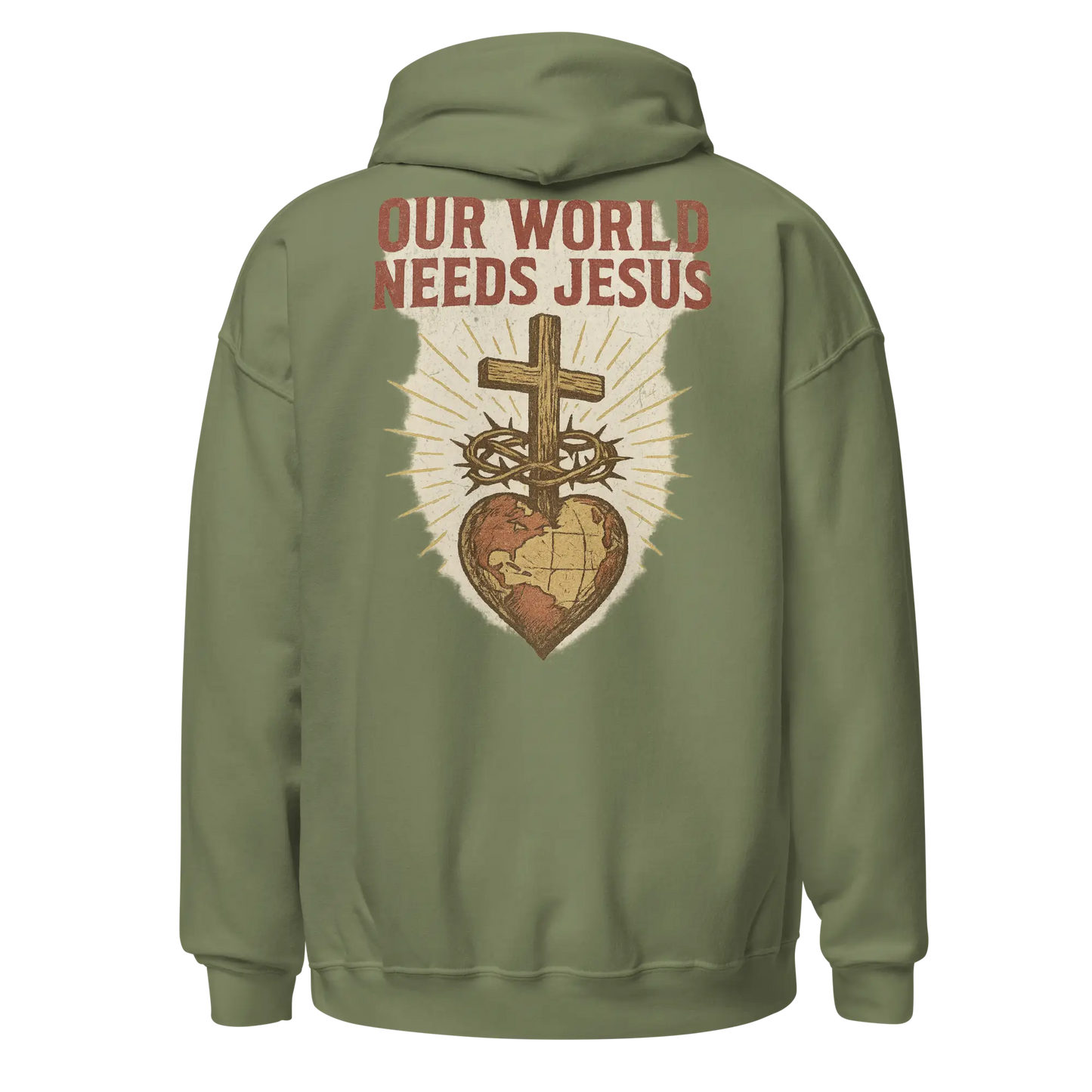 our world needs jesus military green hoodie