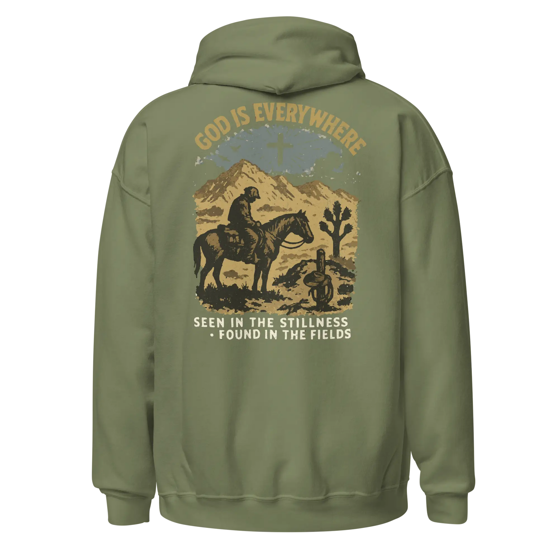 god is everywhere military green hoodie