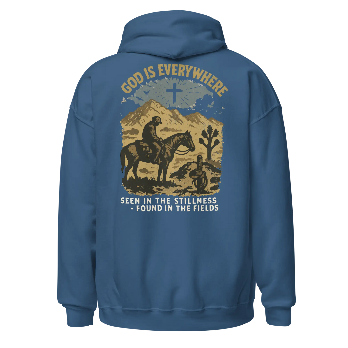god is everywhere indigo blue hoodie