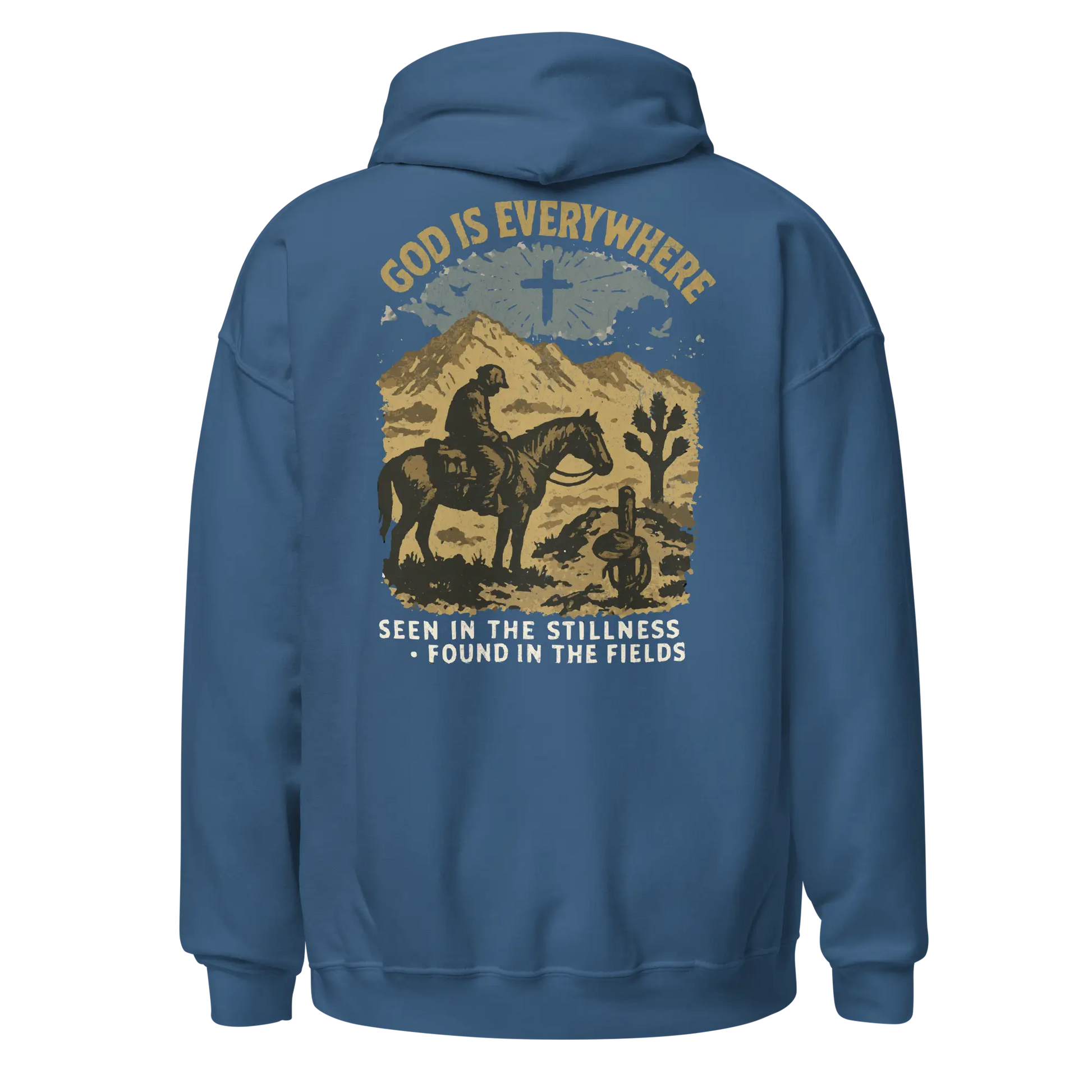god is everywhere indigo blue hoodie