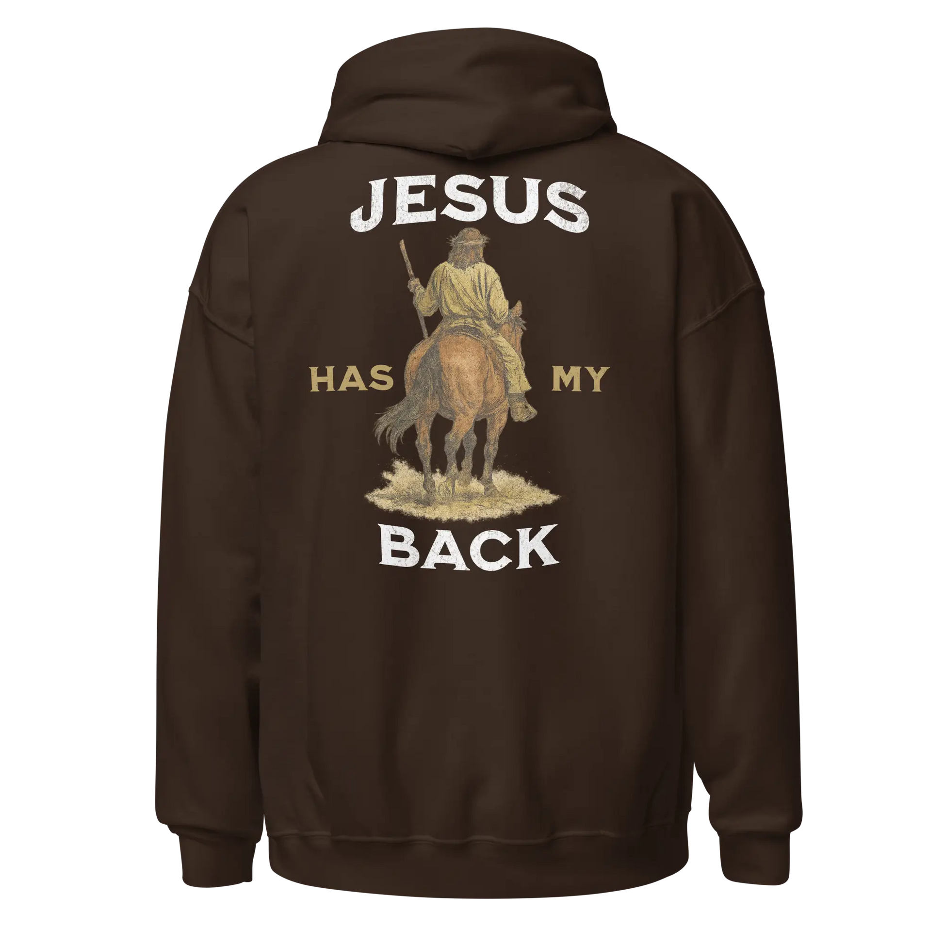 jesus has my back brown hoodie