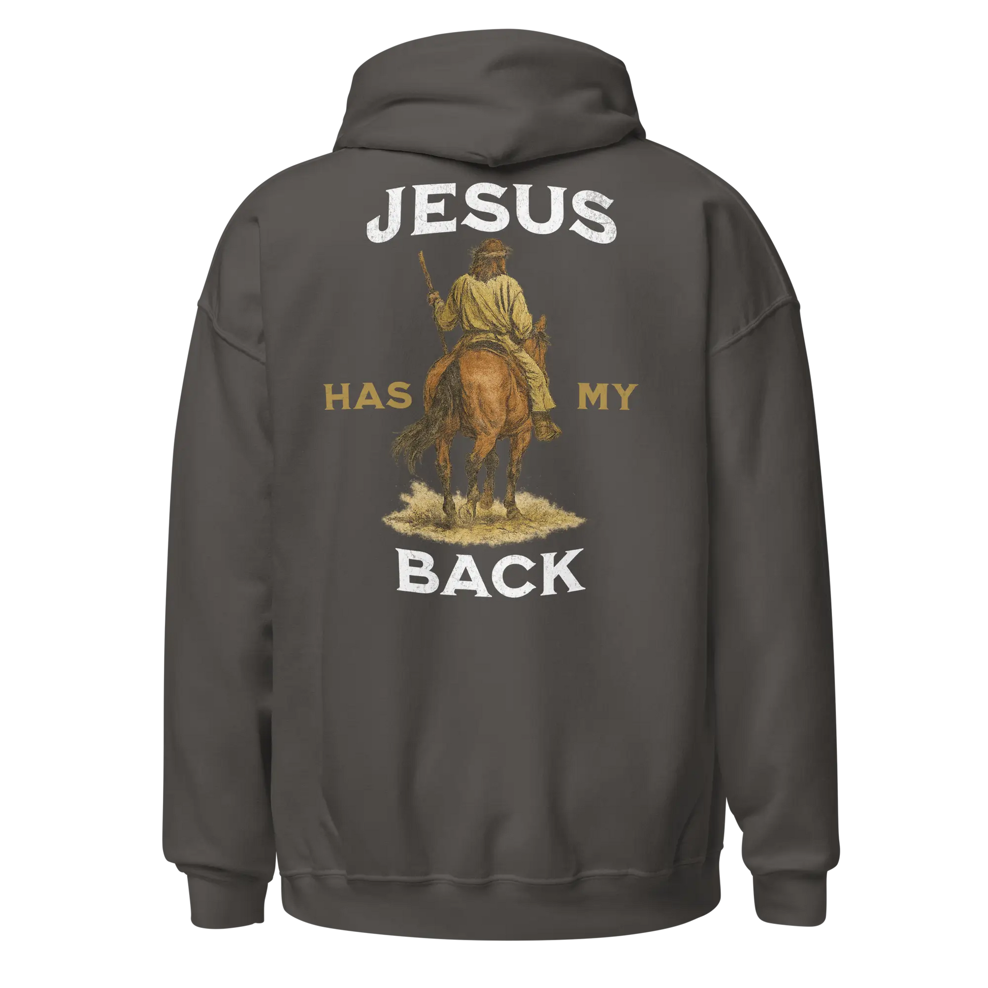 jesus has my back charcoal hoodie