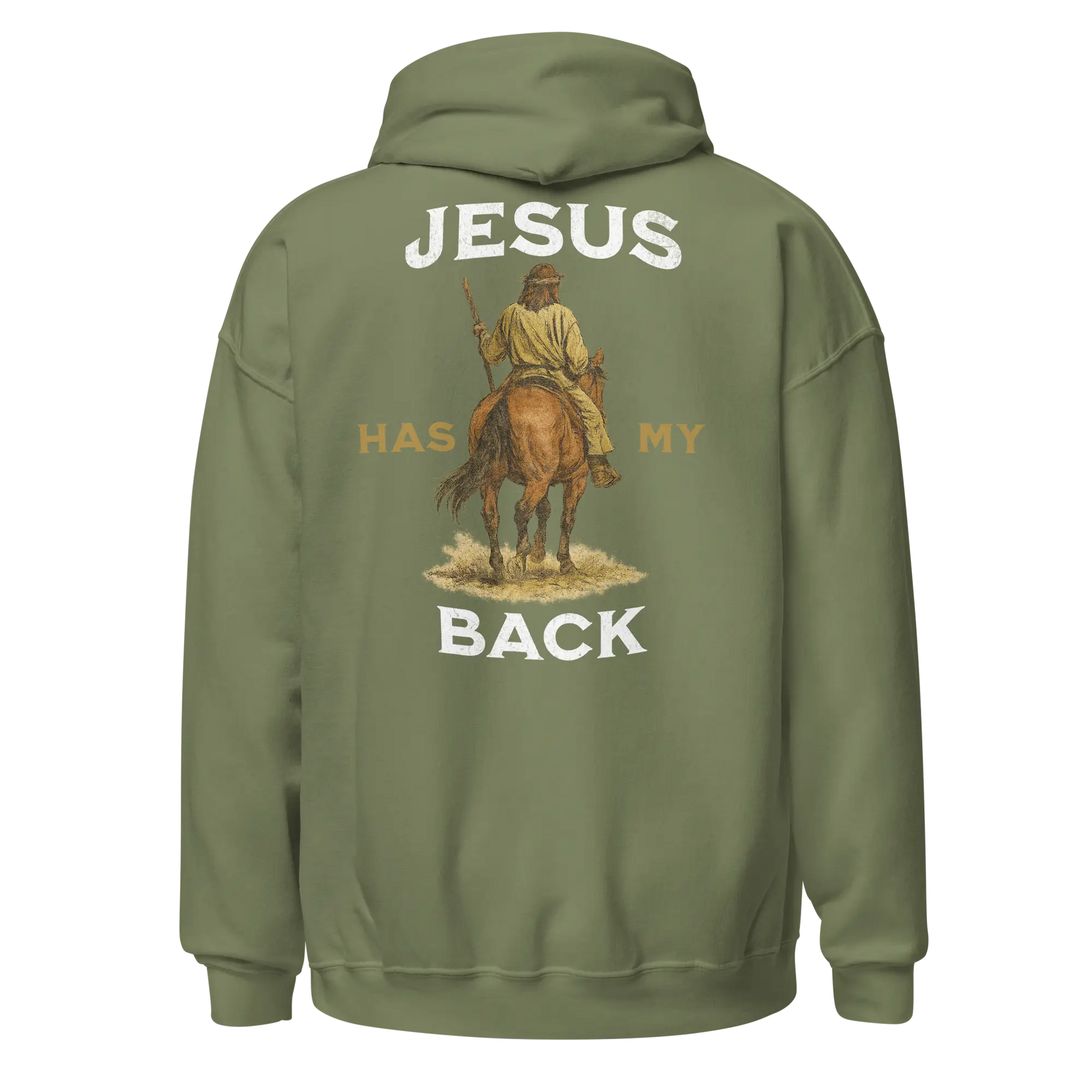 jesus has my back military green hoodie