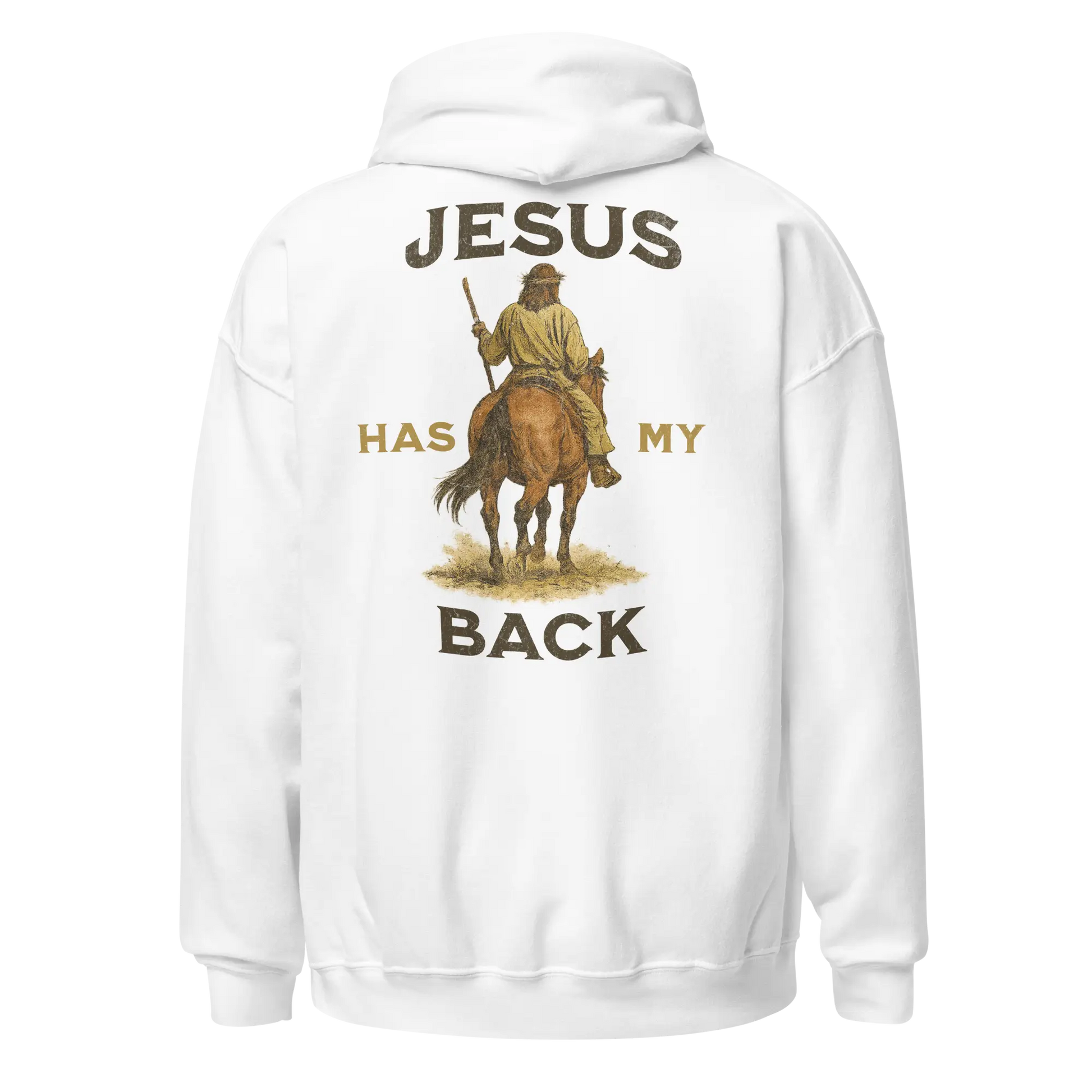 jesus has my back white hoodie