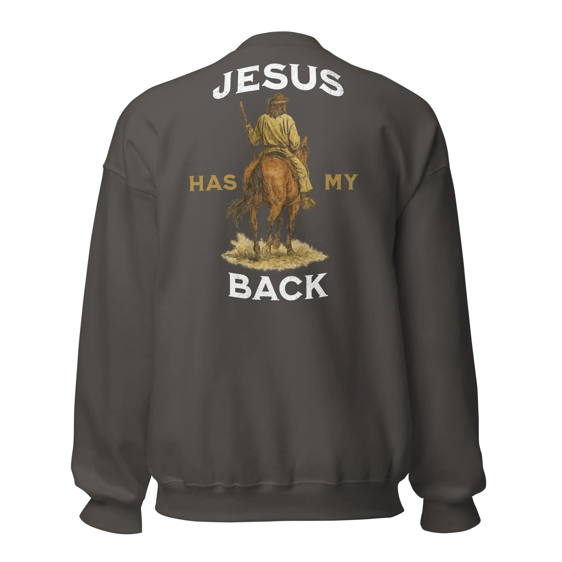 jesus has my back charcoal sweatshirt