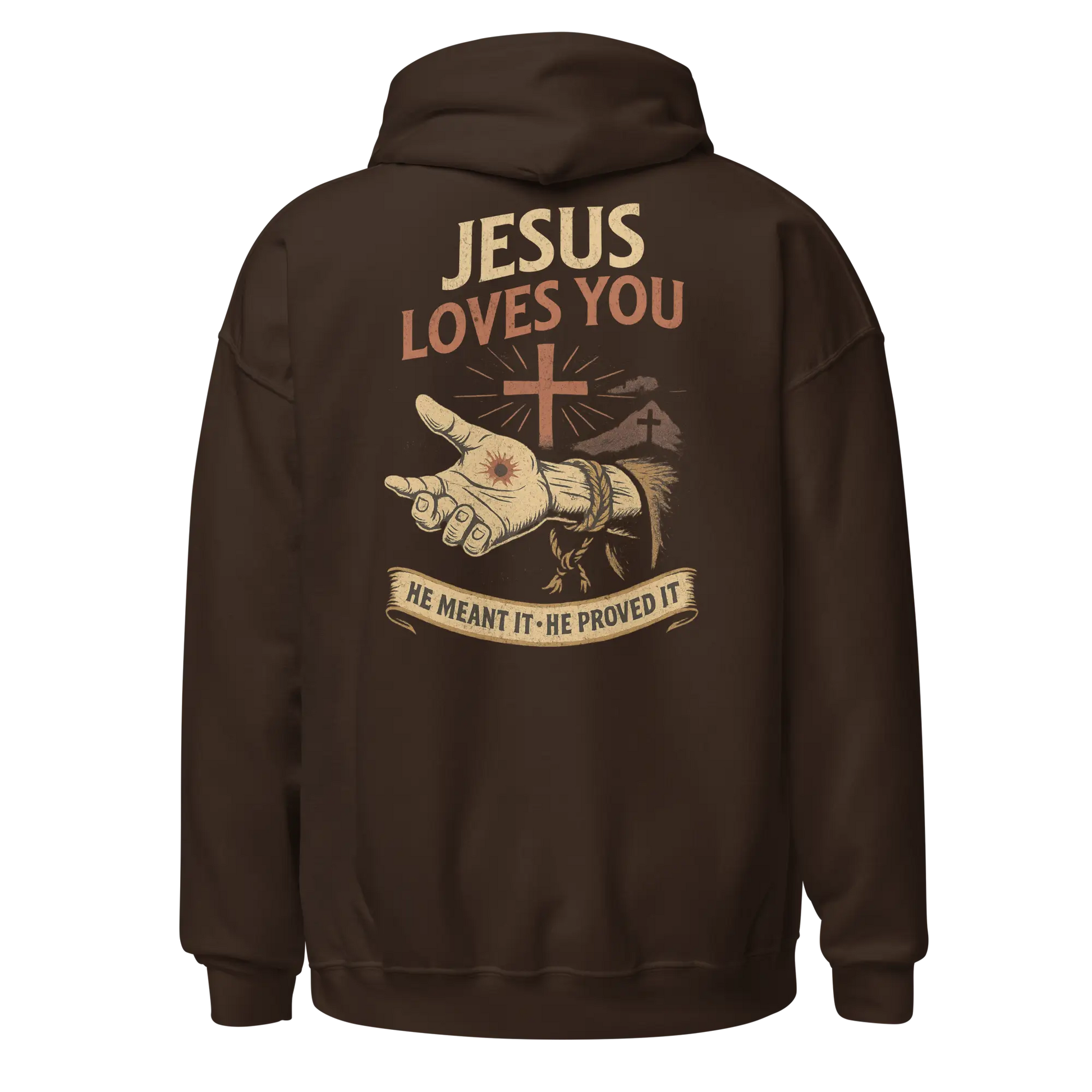jesus loves you brown hoodie