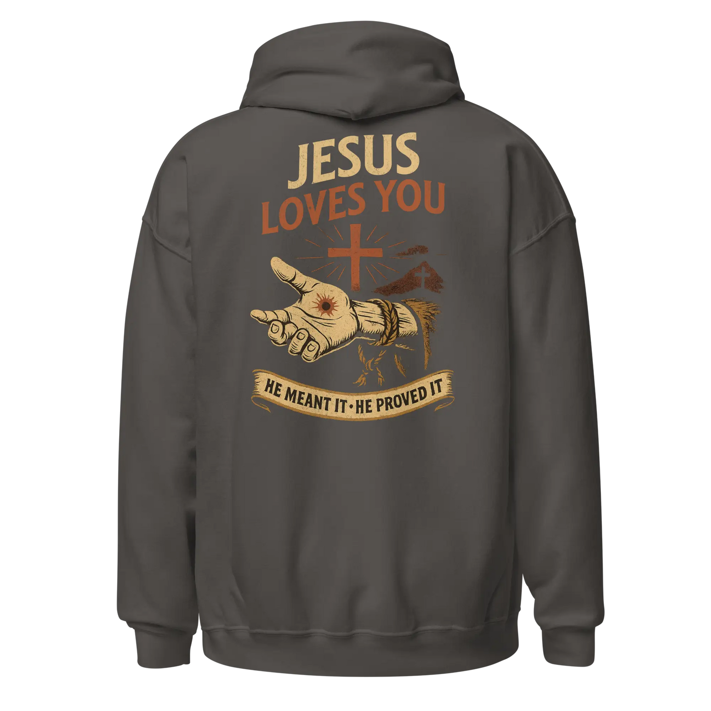 jesus loves you charcoal hoodie