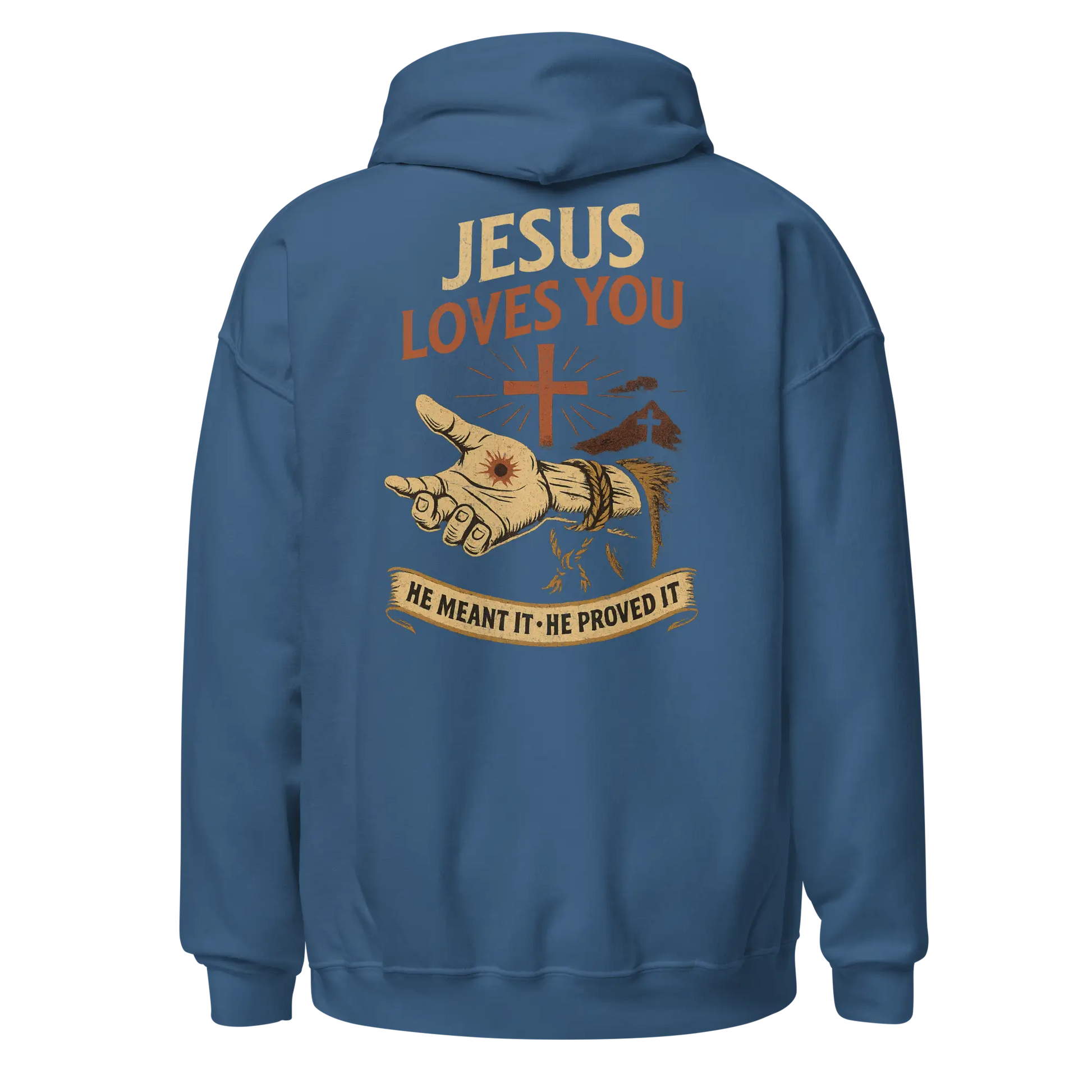 jesus loves you indigo blue hoodie