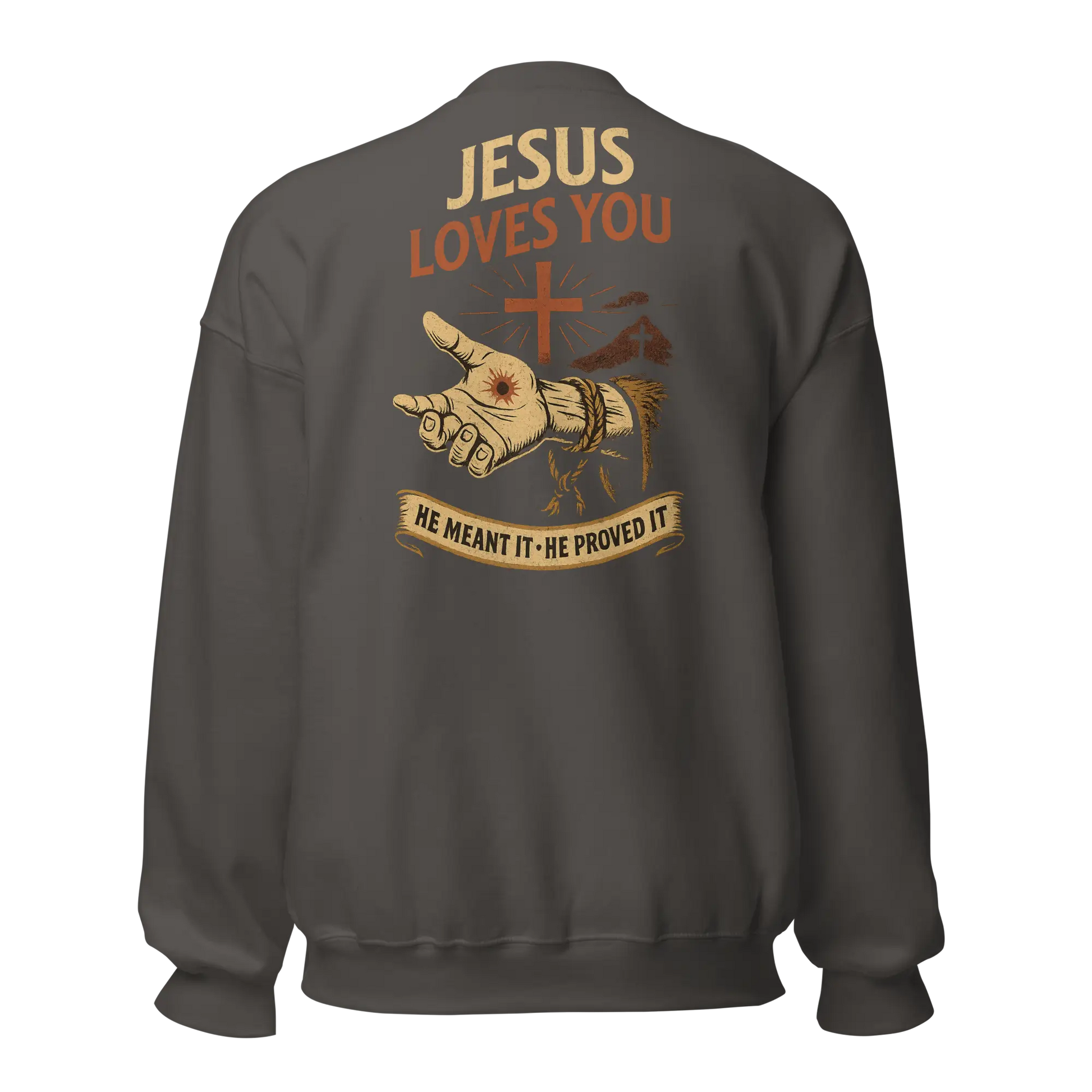 jesus loves you charcoal sweatshirt