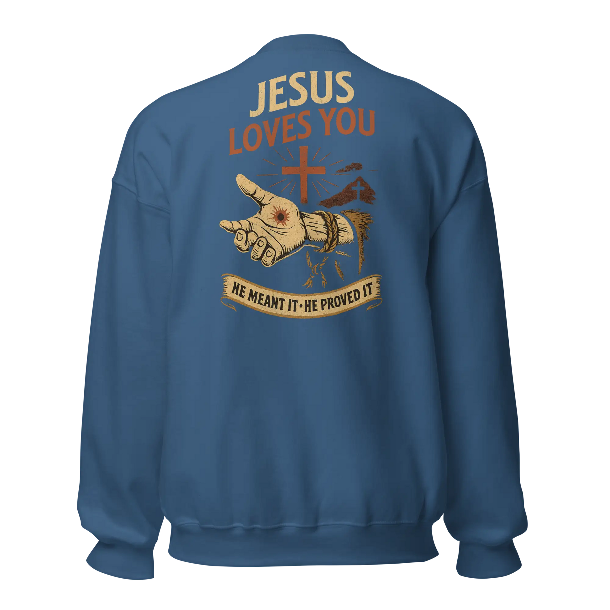 jesus loves you indigo blue sweatshirt