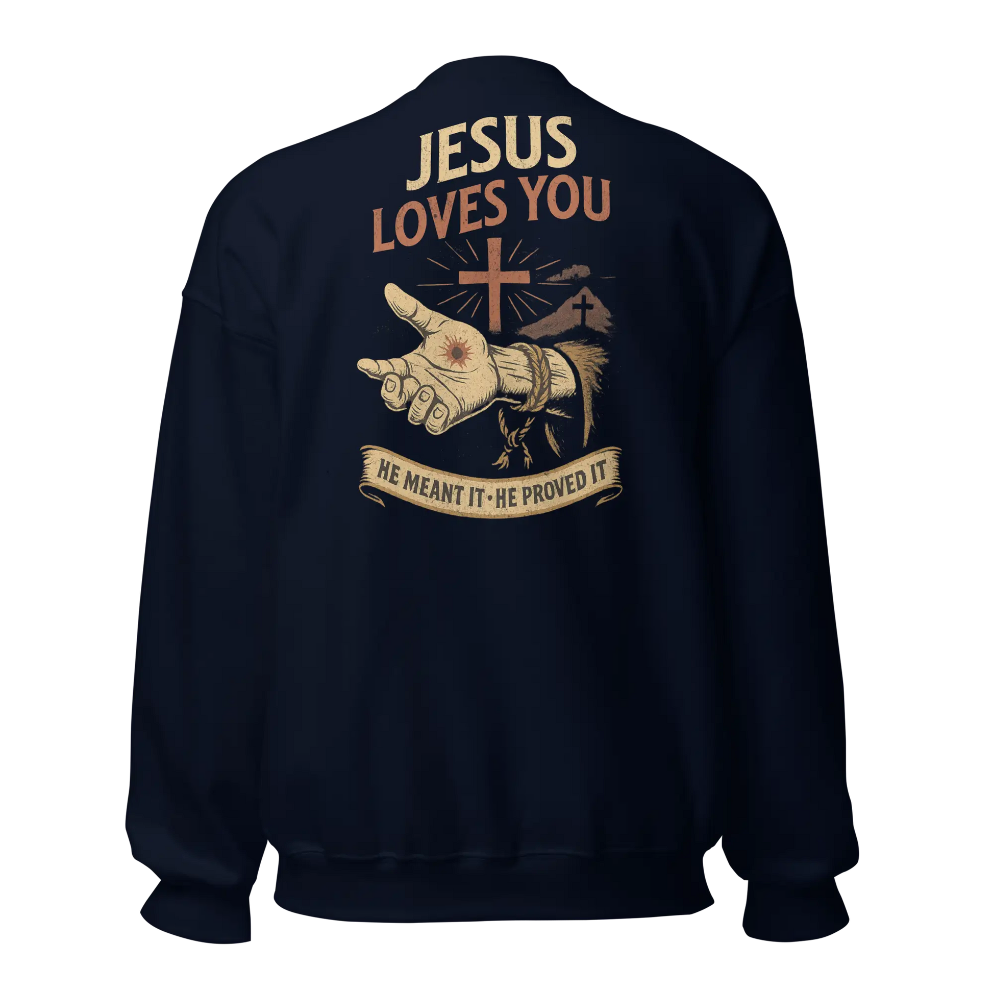 jesus loves you navy sweatshirt