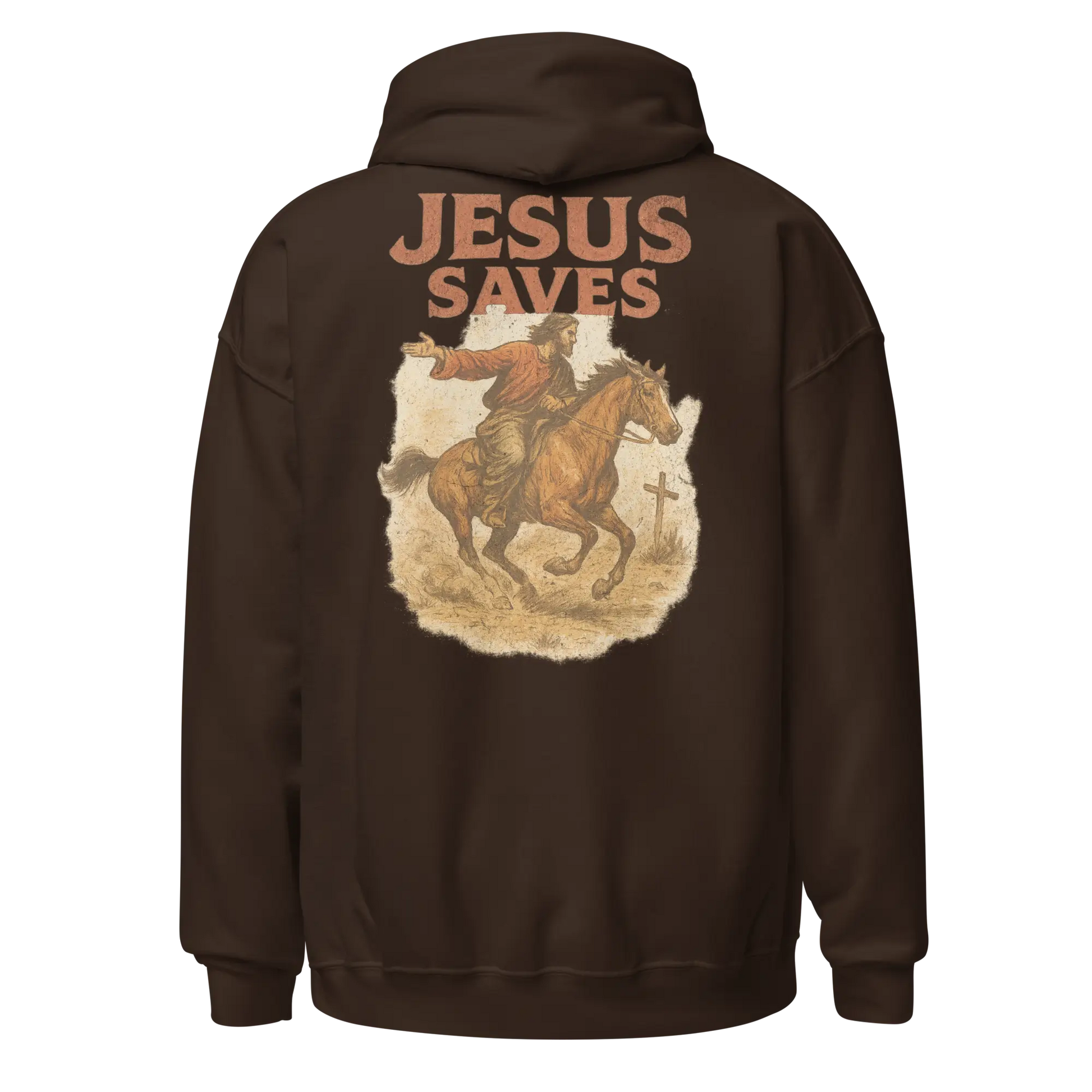 jesus saves brown hoodie