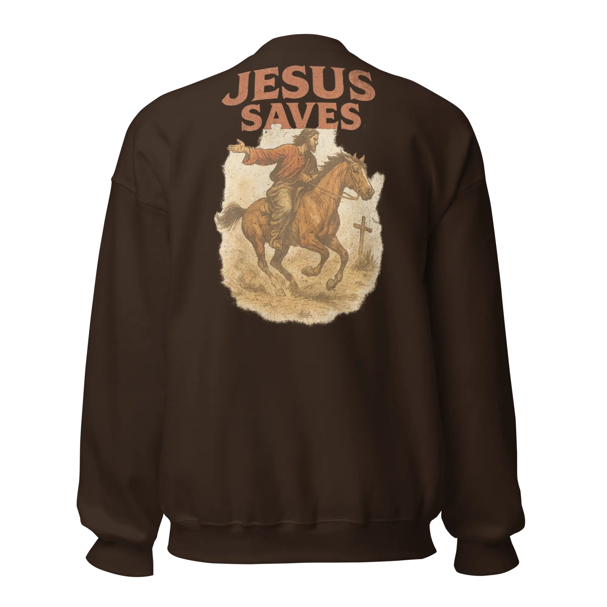 jesus saves brown sweatshirt