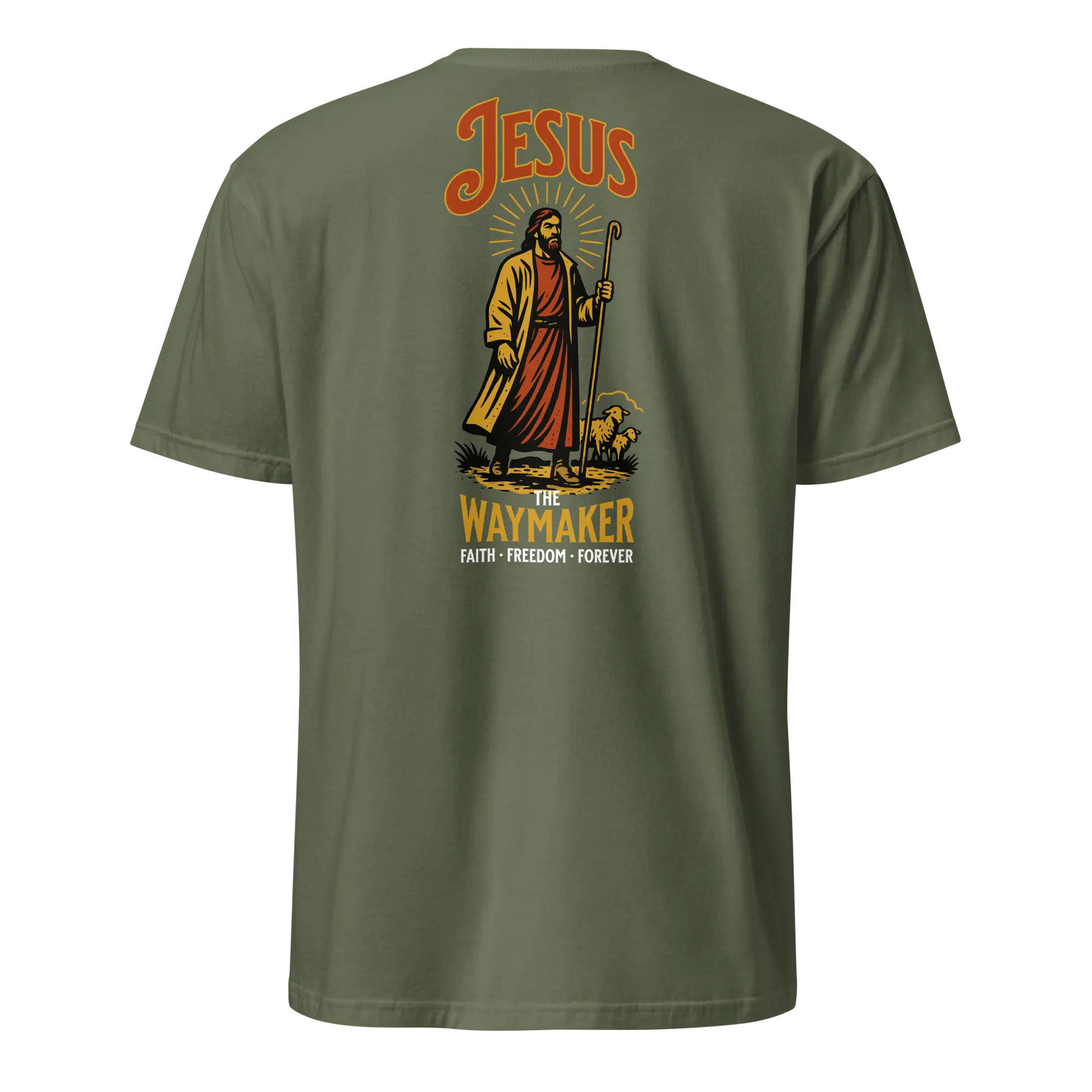 jesus green t-shirt