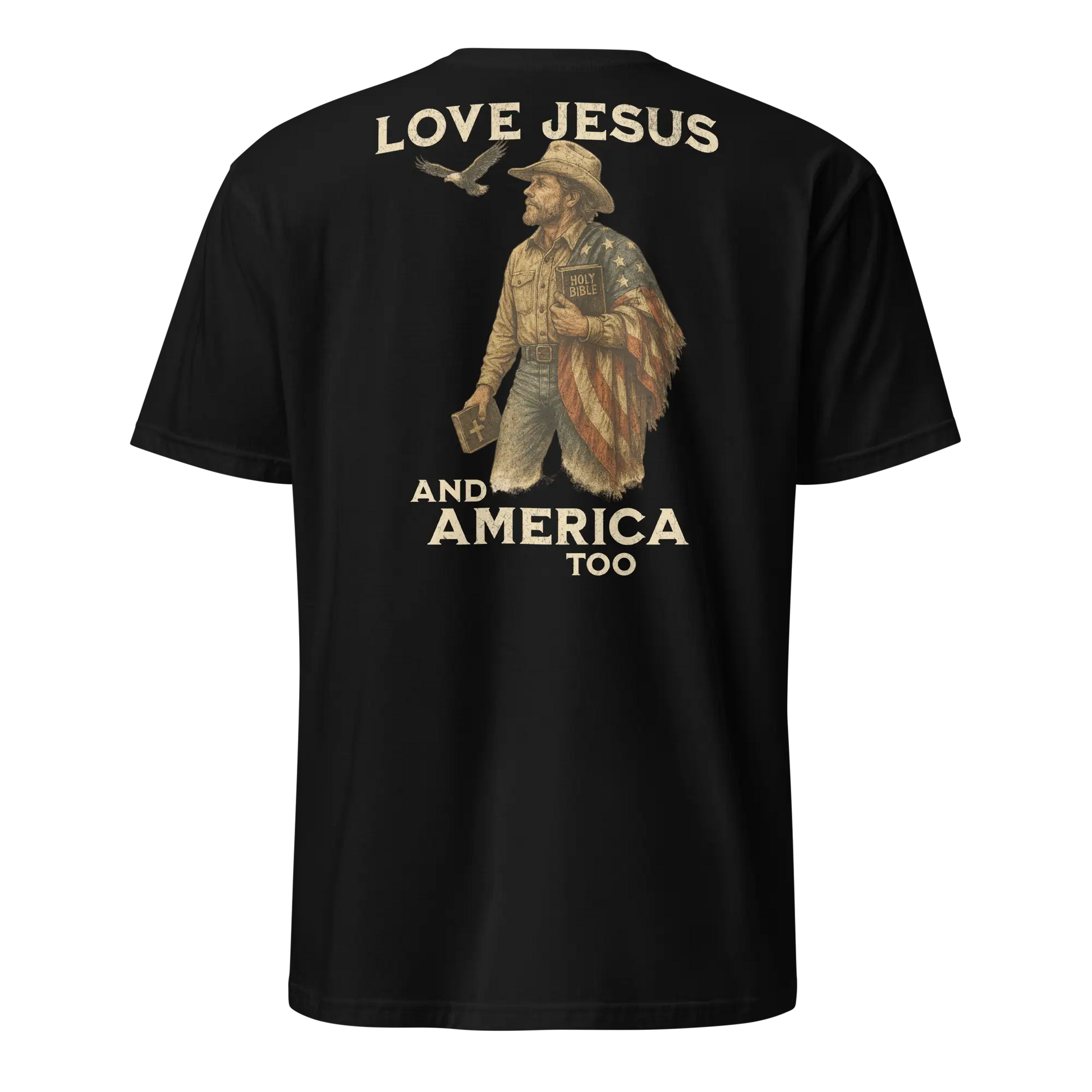 love jesus and america too black shirt