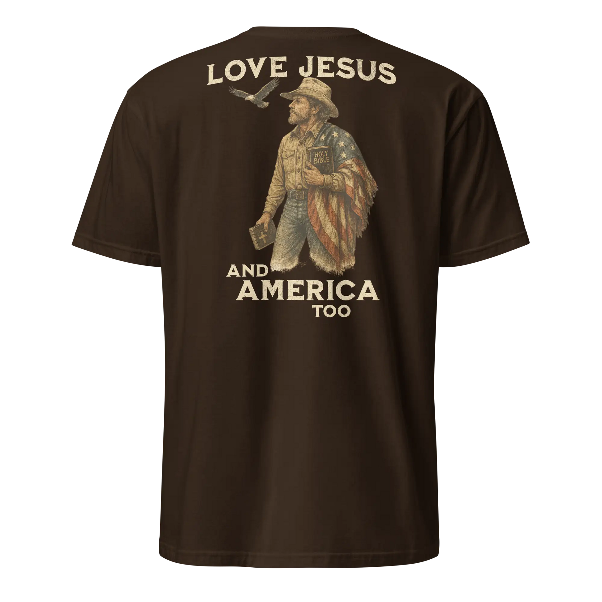 love jesus and america too brown shirt