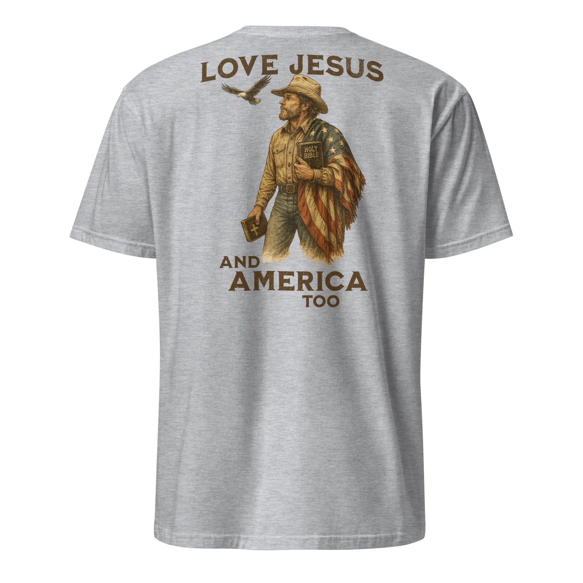 love jesus and america too gray shirt
