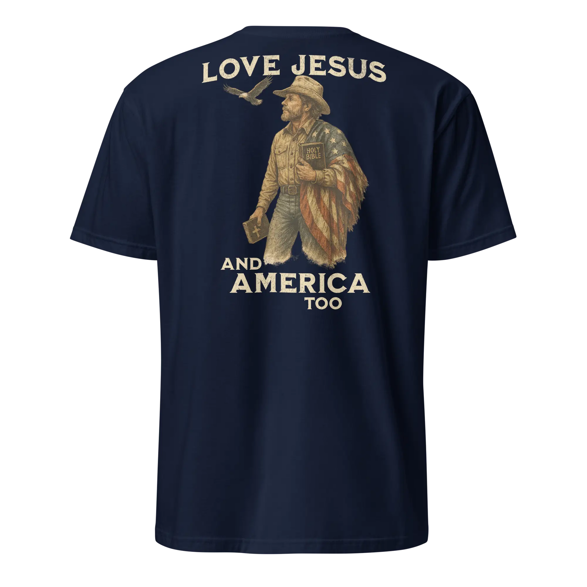 love jesus and america too navy shirt