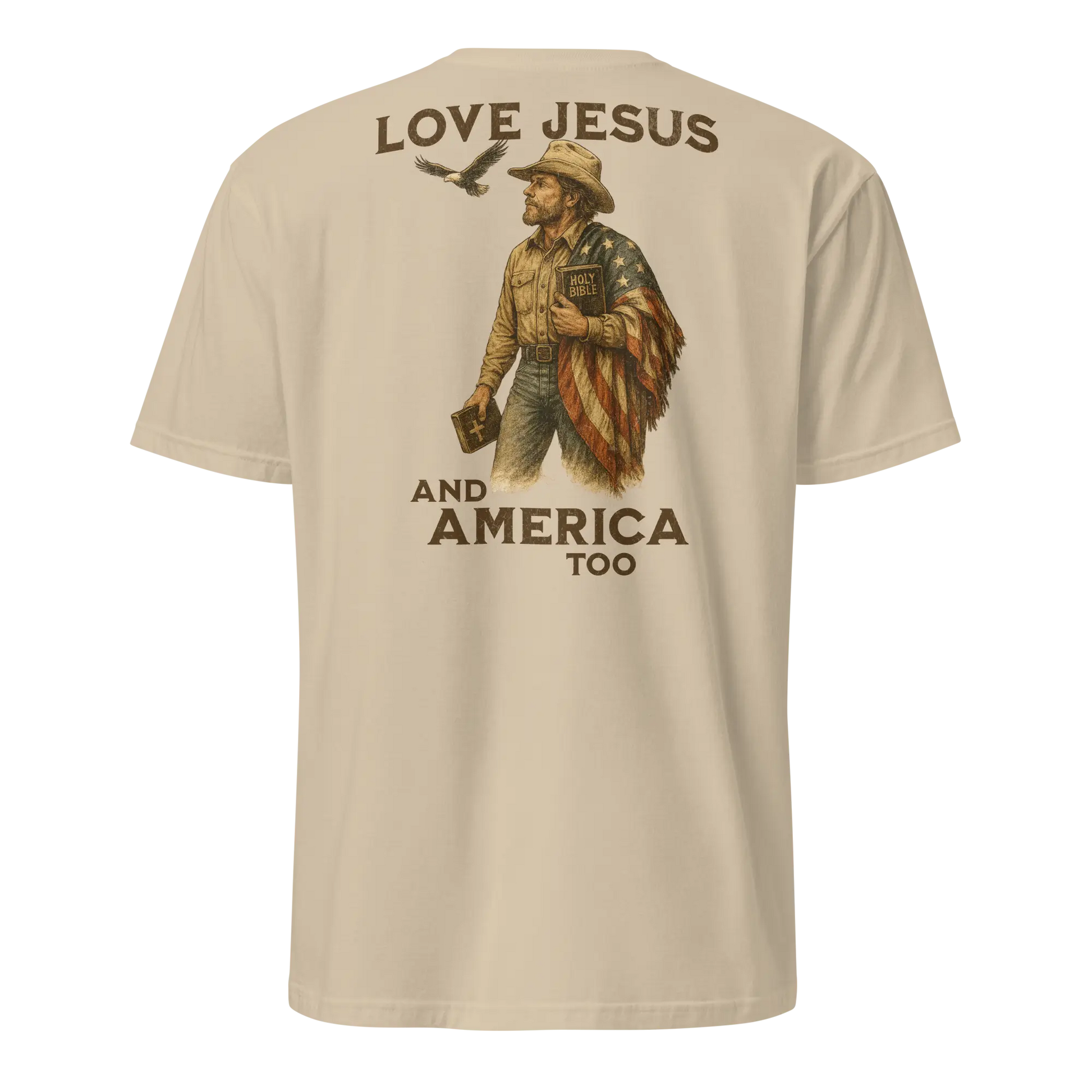 love jesus and america too beige shirt