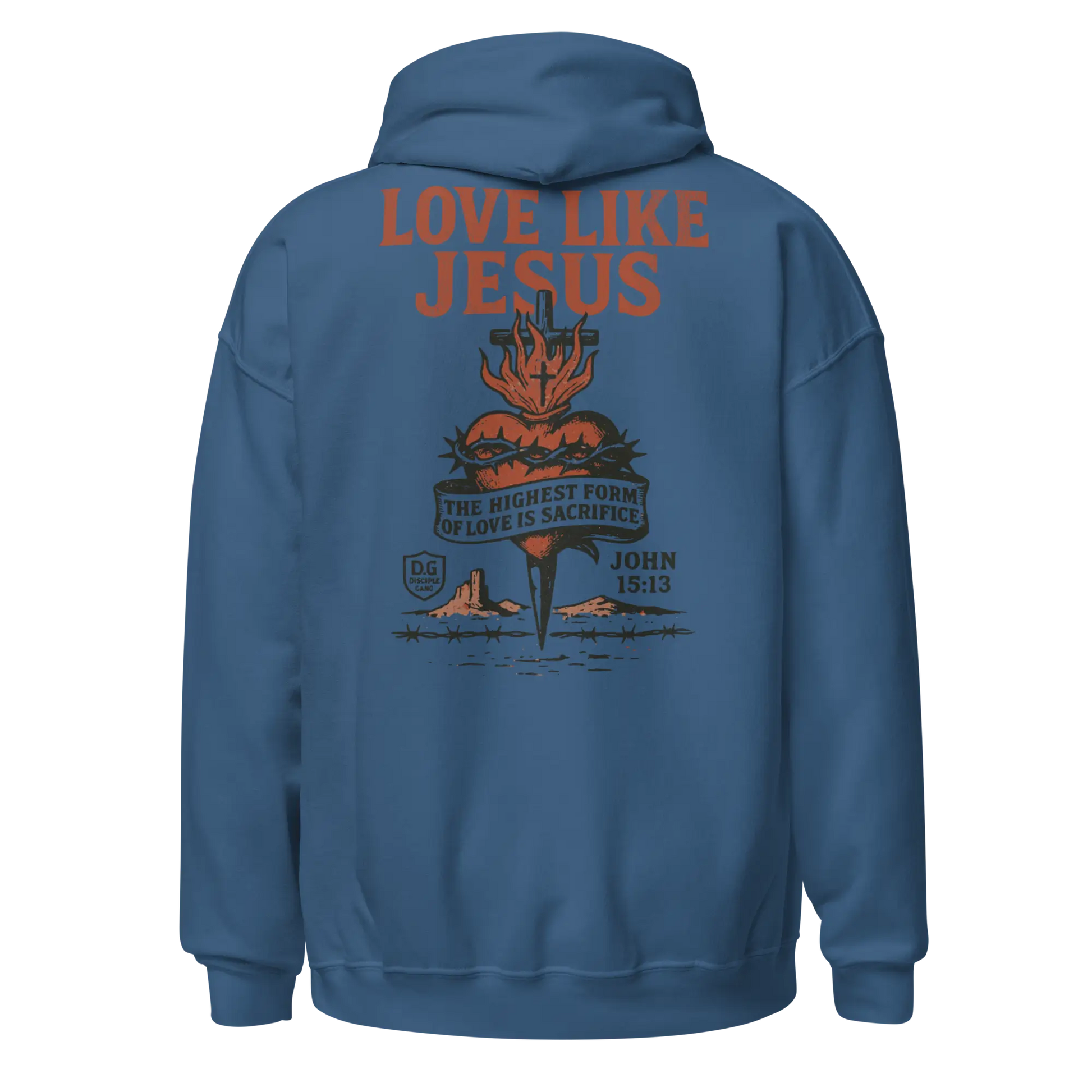 love like jesus indigo blue hoodie
