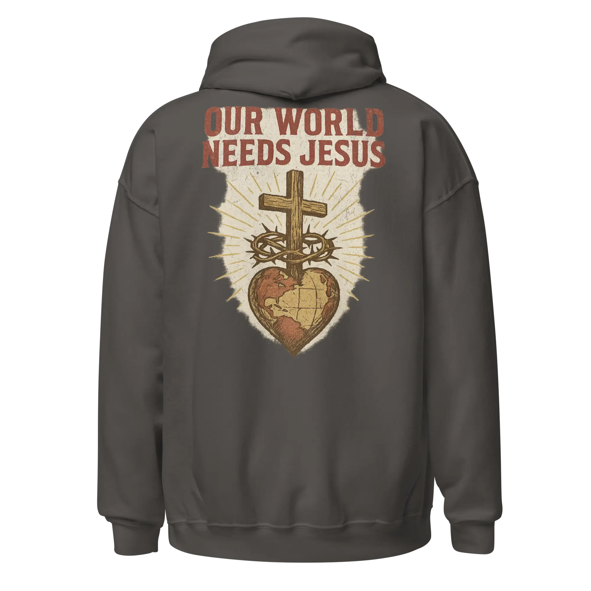 our world needs jesus charcoal hoodie
