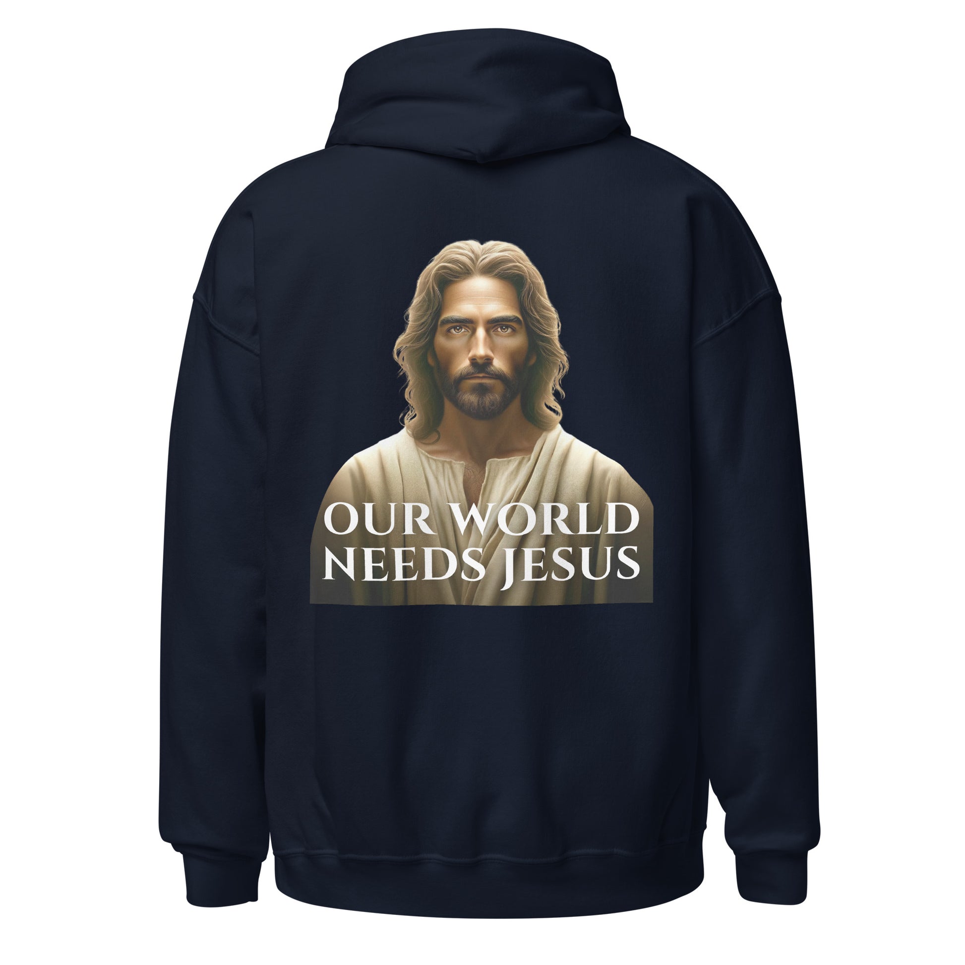 our world needs jesus hoodie navy