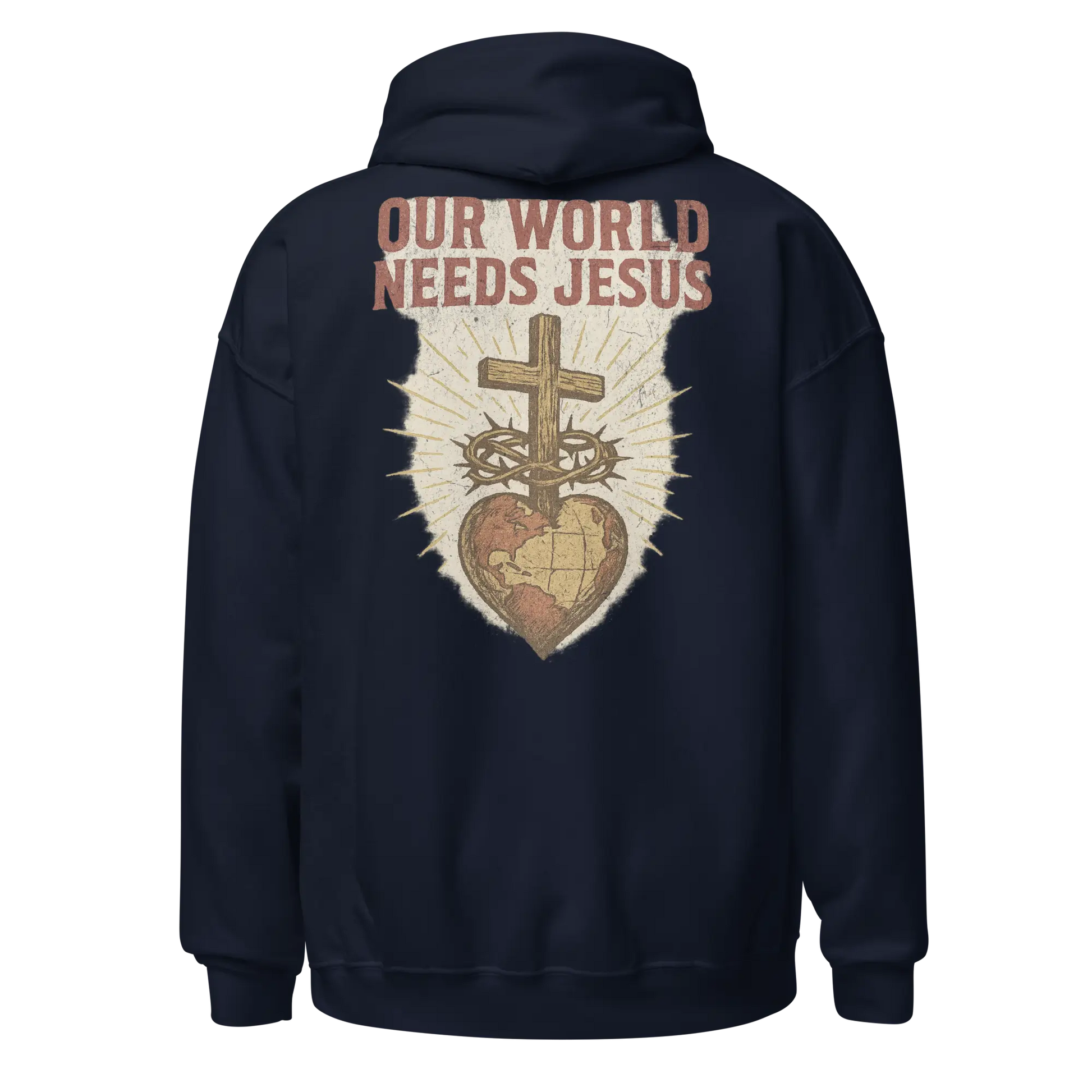 our world needs jesus navy hoodie