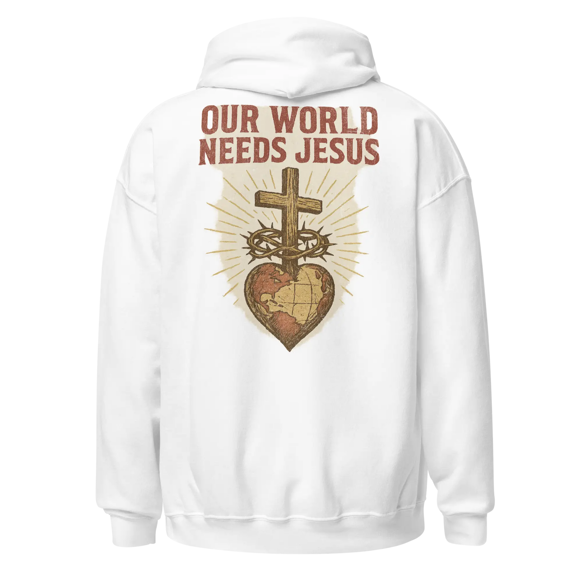 our world needs jesus white hoodie