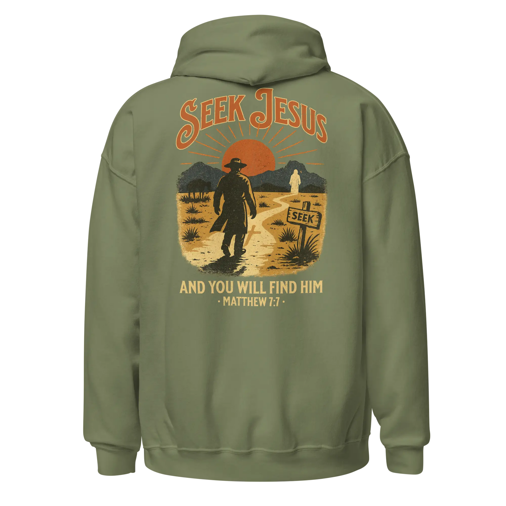 seek jesus green hoodie