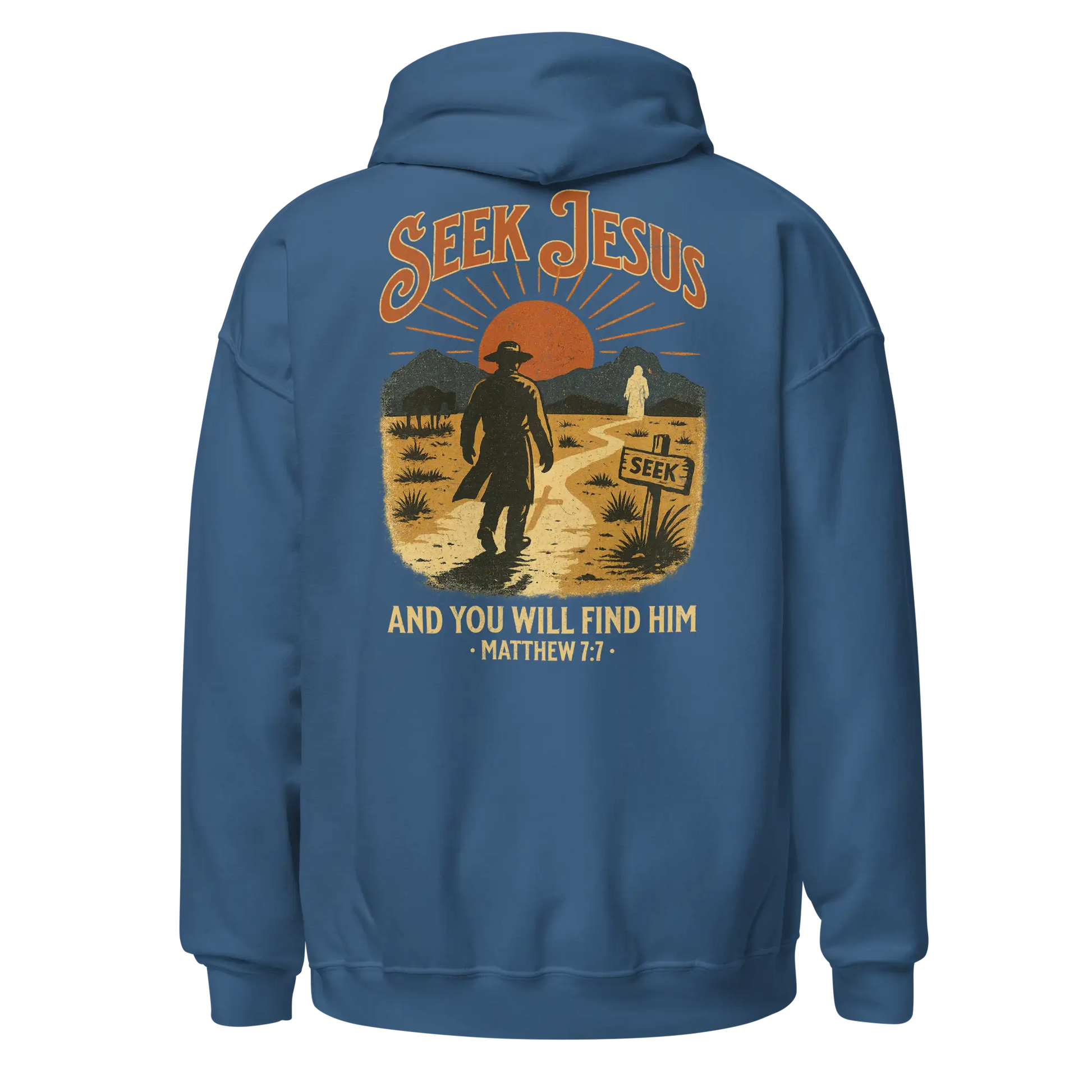 seek jesus indigo blue hoodie