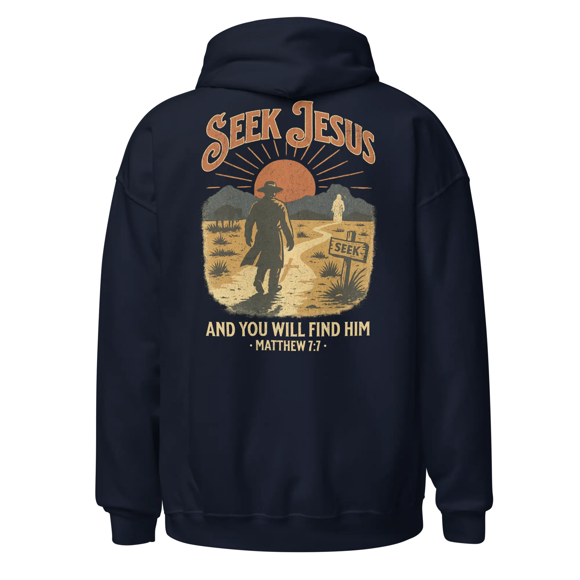 seek jesus navy hoodie