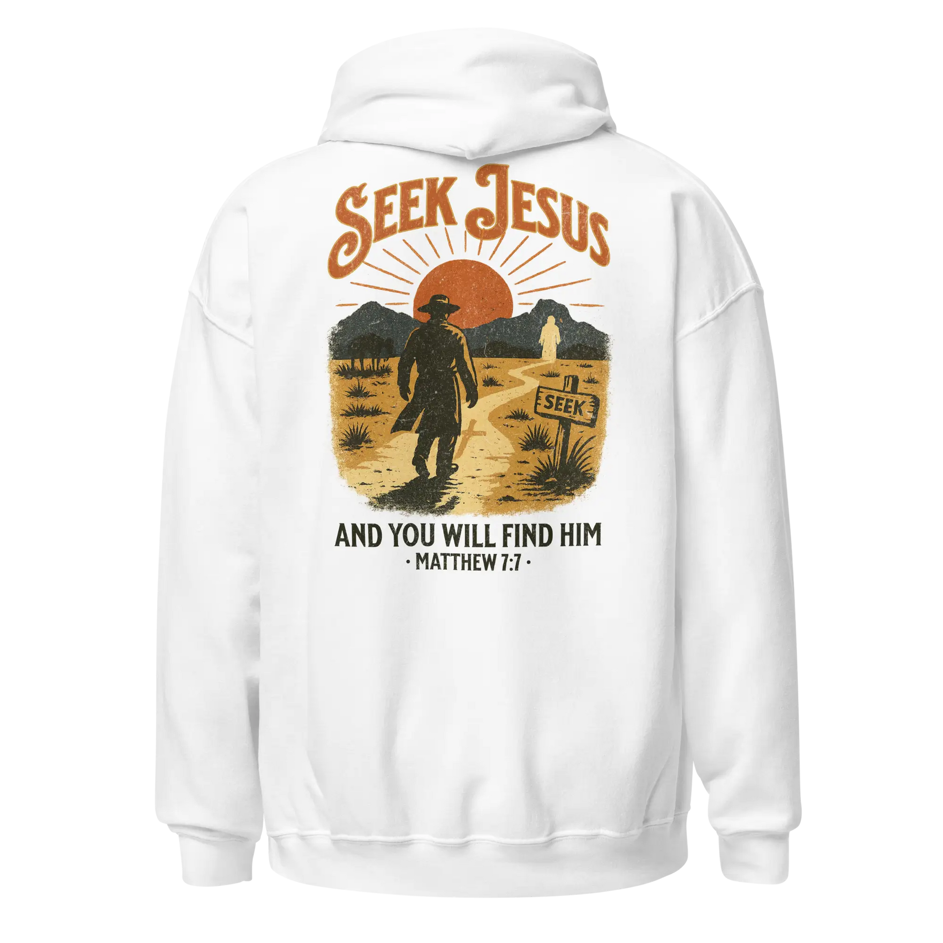 seek jesus white hoodie